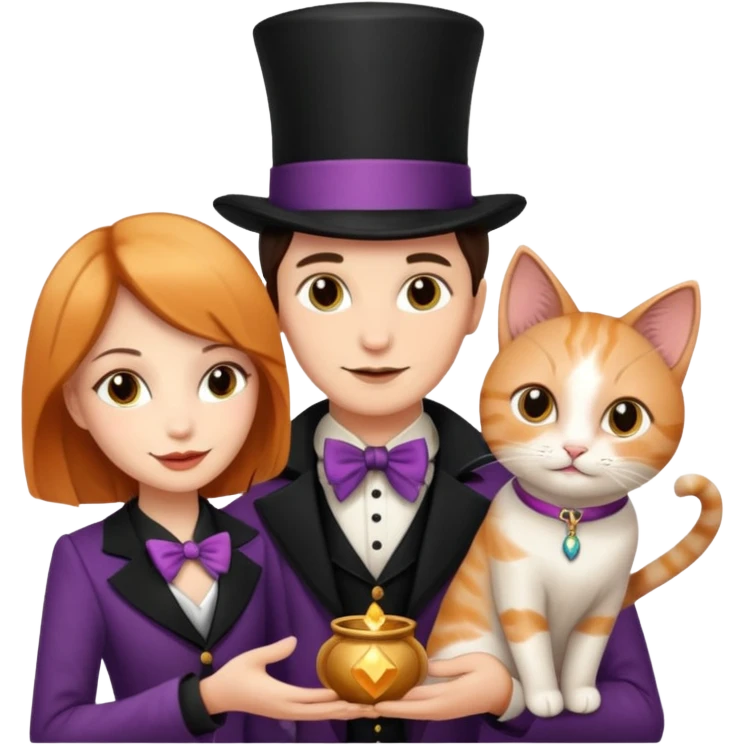 magician couple and their pet cat emoji