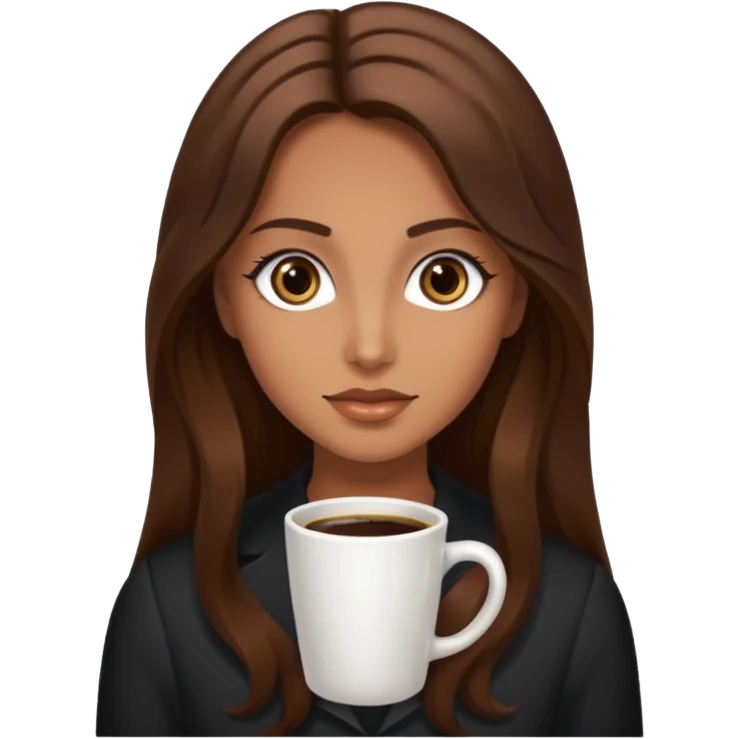 big dark eyes and tanned skin brown hair glamorous long hair with coffee  emoji