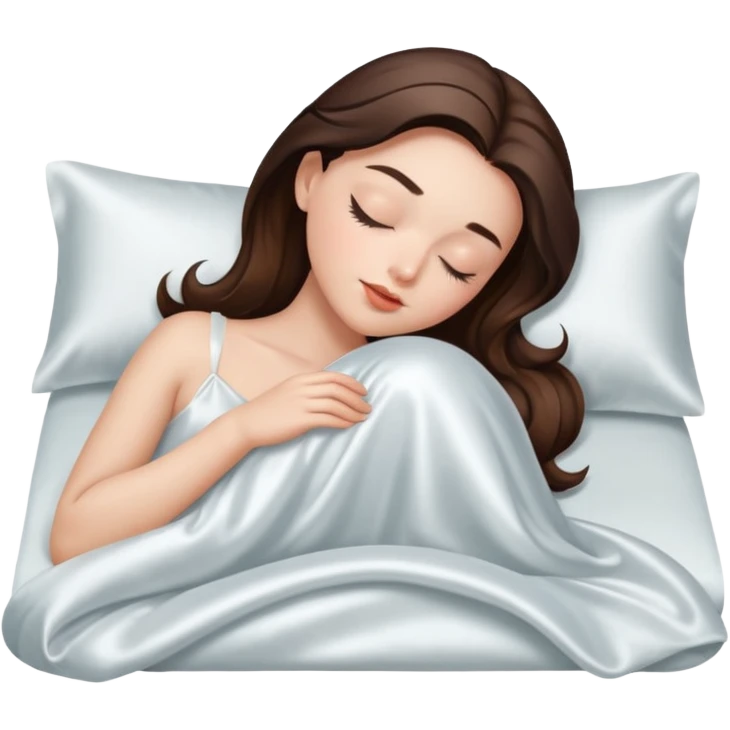 brunette girl napping with luxurious silk sheets emoji