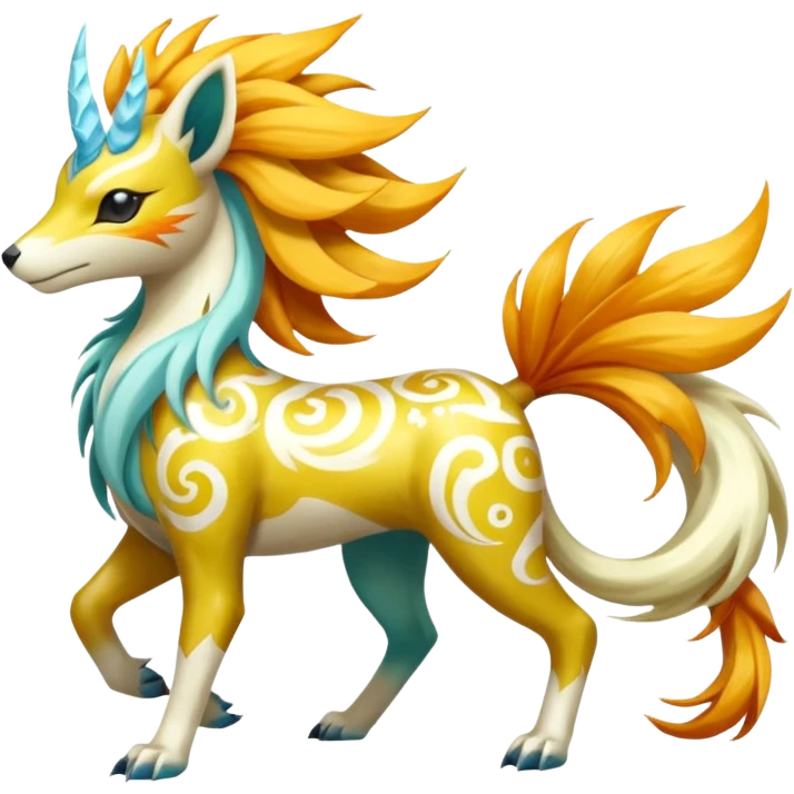 Tropical Tiny Marked Patterned Tribal Shiny Albino Painted Oriental Asian Patterned Tropical Exotic Toxic Suicune-Meloetta-Solgaleo-Rapidash-Arcanine-fusion-hybrid-creature (full body) emoji