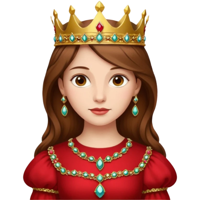 Renaissance lady – brown hair in jeweled crown, red dress with gold trim emoji