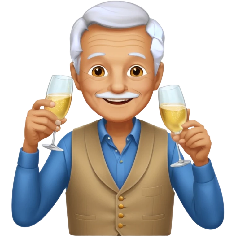Old man in vest, drinking champagne emoji