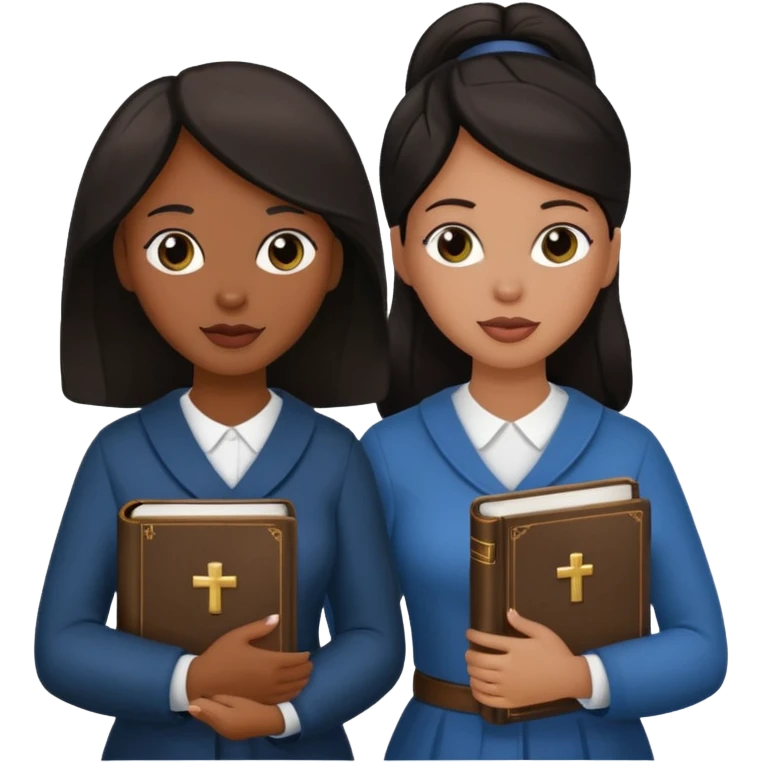 Two black women, 1 white woman, all with dark hair, carrying a Bible! emoji