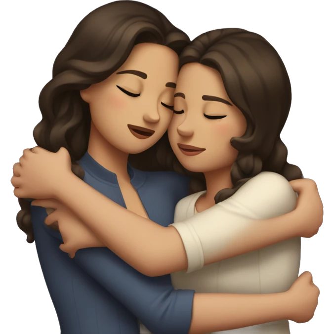 A brunette in her 20s hugging a younger version of herself with closed eyes emoji