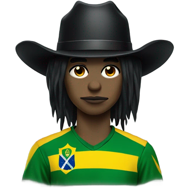 goth emo evil person wearing brazil soccer jersey and cowboy hat emoji