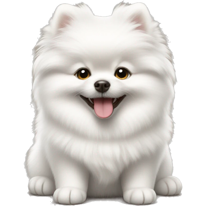 Fluffy white pomeranian puppy is smiling emoji