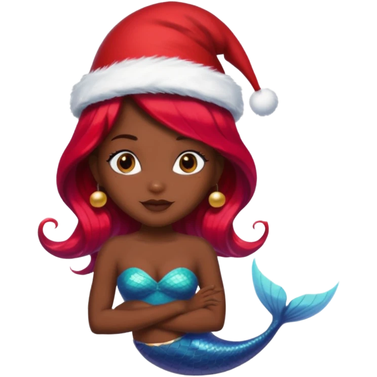 dark skin  mermaid with christmass hat emoji