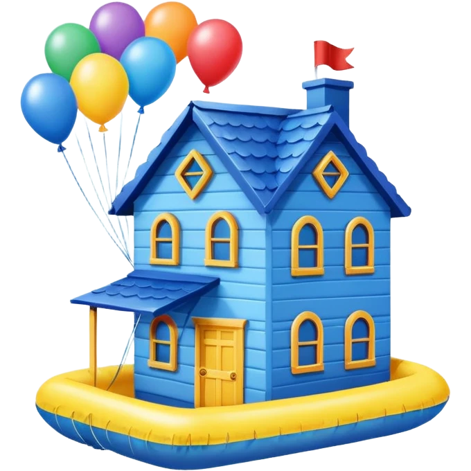 blue house flying with baloons emoji