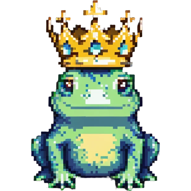 a crowned frog, facing right emoji