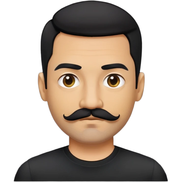 đàn ông 40 tuổi, da vàng đậm, tóc ngắn màu đen, ria mép màu đen, áo đen emoji