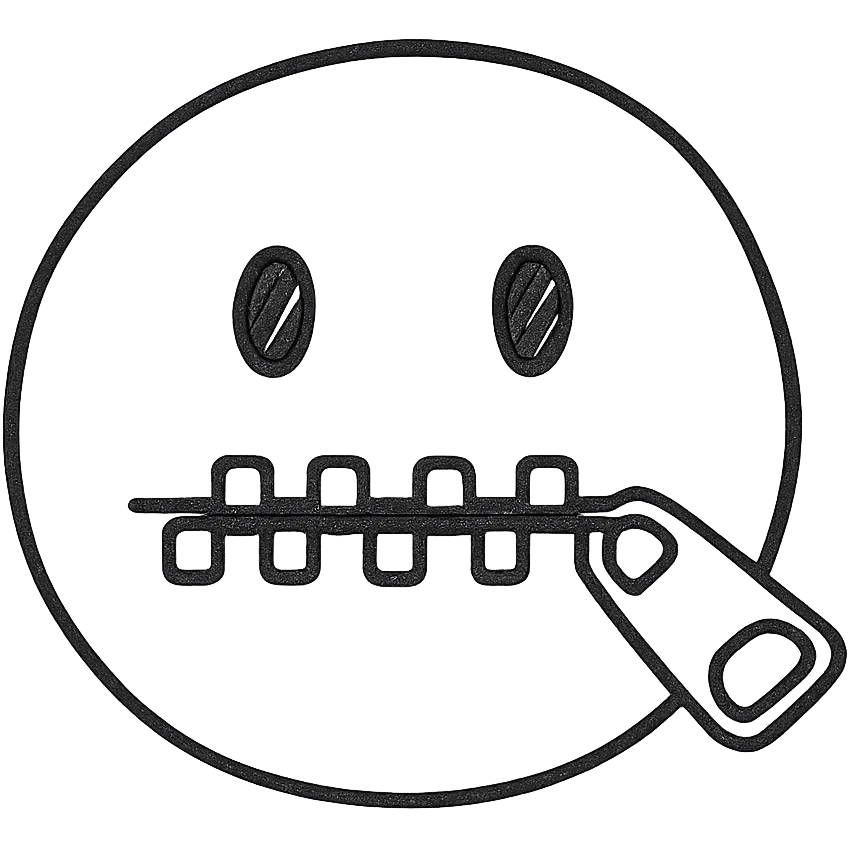 Create a hand drawn (sketch, outline) icon inspired by this image: yellow emoji with simple eyes and closed mouth with a zipper, maintaining the hand drawn style. emoji