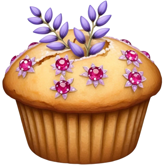 Lavender flower sprig muffin with berry and sugar crystals emoji