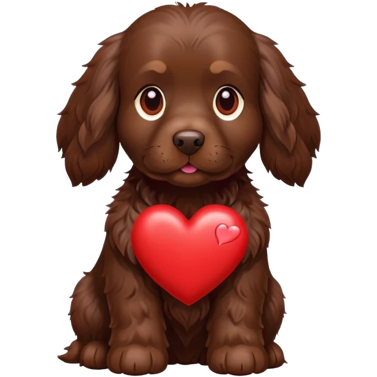 Chocolate Cocker spaniel with red heart  emoji