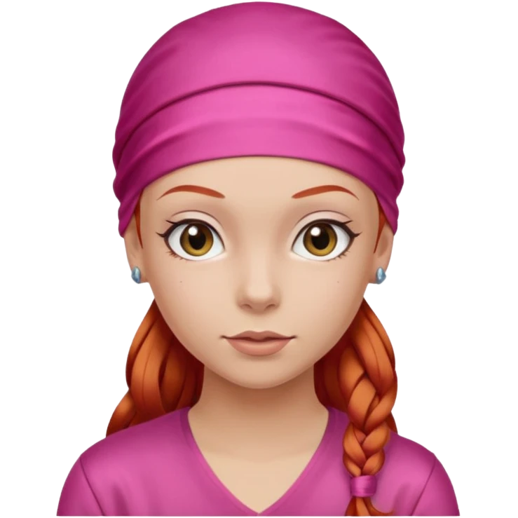 Create a girl with red hair and a satin hair durag with a pink shirt  emoji