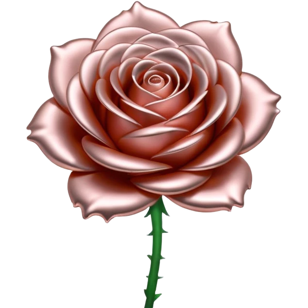 A rose emoji made of liquid silver metal, smooth metallic petals, reflective chrome surface, soft gradients, elegant shape, minimalistic iOS emoji style, centered, clean white background, realistic highlights, no text emoji