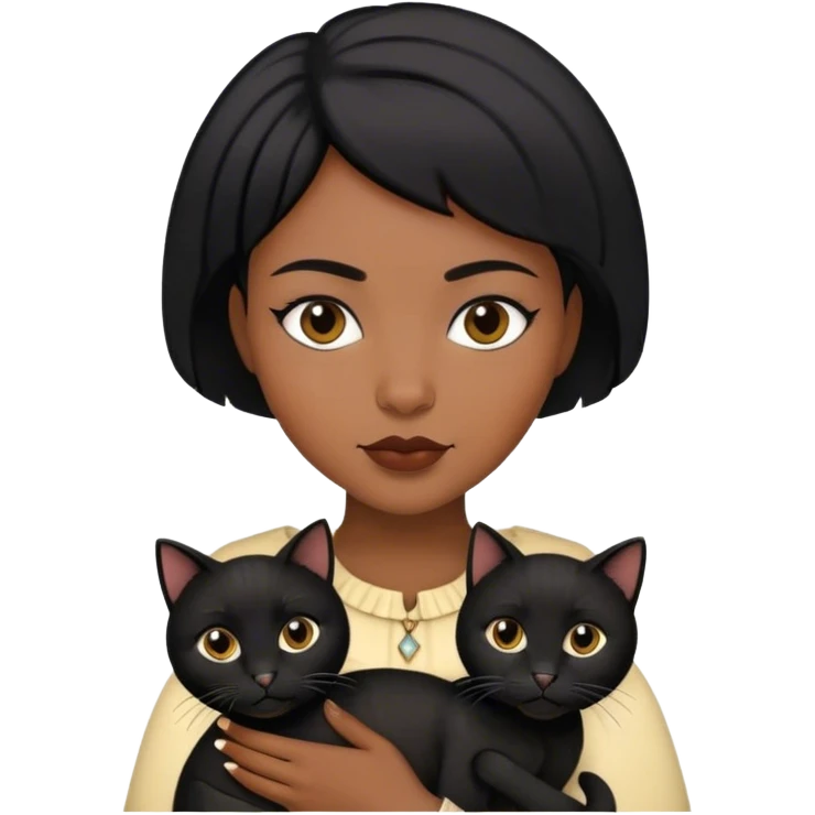 Short black hair  woman holding two Black cats emoji