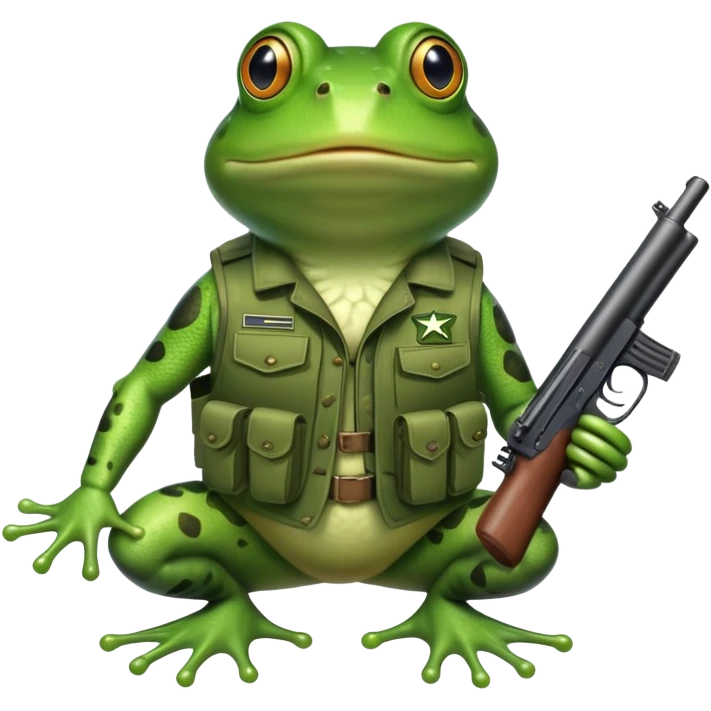 Make a frog with army vest holding a gun emoji