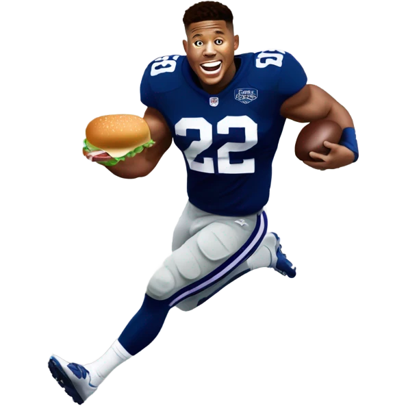 Saquon Barkley running away with food emoji