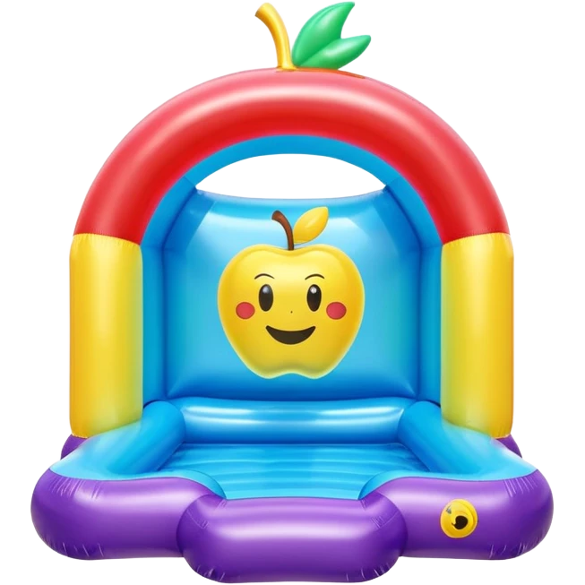 3D render of Bouncy Castle made of shiny inflatable vinyl, visible seam lines, air valve, highly reflective plastic texture, pool toy aesthetic, Apple emoji style, isolated on white background --v 6.0 emoji