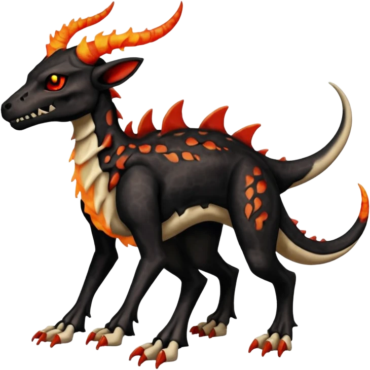 Skeletal Fiery Flaming Volcanic Draconic Cubone-Salandit-Houndoom-Houndour-Marowak-Poochyena-Litten-Fakémon-hybrid-creature (full body), 4 legs emoji