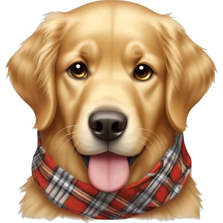 Light color golden retriever wearing a plaid bandana around his neck emoji