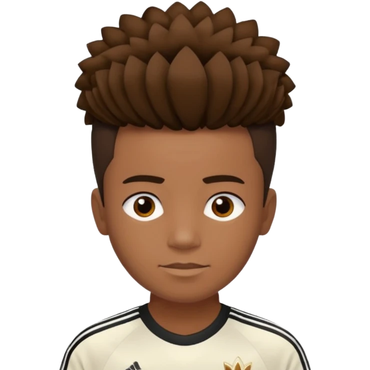Crie um emoji de um menino com o cabelo castanho claro com uma franja reta e o corte low fade zumbi blusa de gola alta da adidas emoji