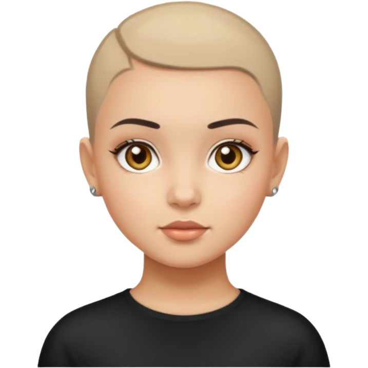 White cat with HAZEL EYES , BLACK BUZZ CUT LIGHT SKIN ROUND FACE GIRL emoji