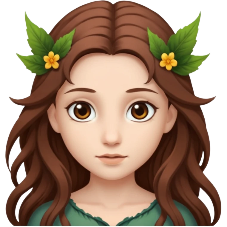 fae with gray eyes and long brown hair emoji