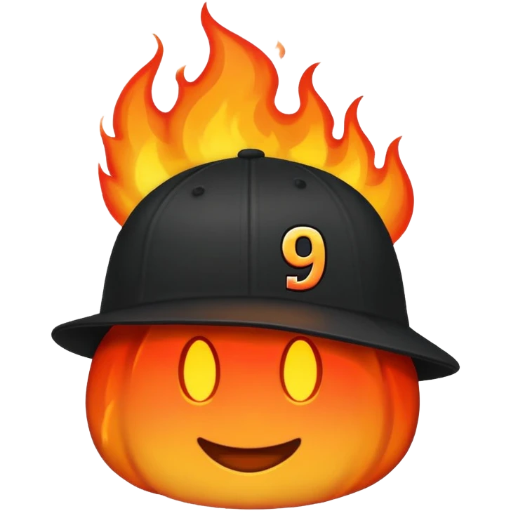 black cap on fire with number “9” on it emoji