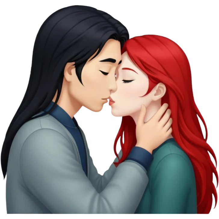 long hair asian boy kisses redhead white girl  emoji