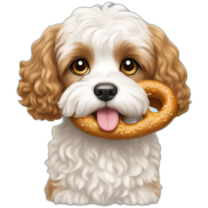White Cavapoo with a Pretzel emoji