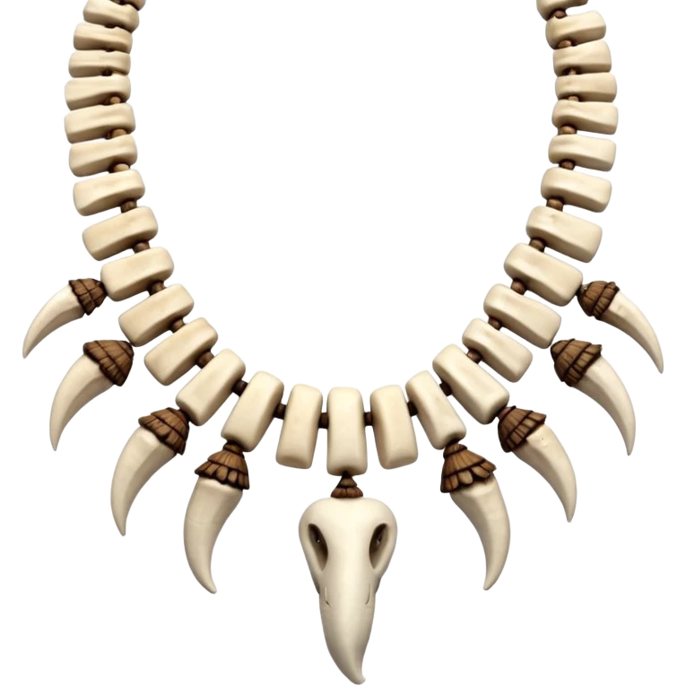stone age necklace without human skeleton with elephant teeth and animal bones emoji