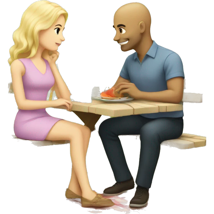 Blonde girl having a picnic with a bald man emoji