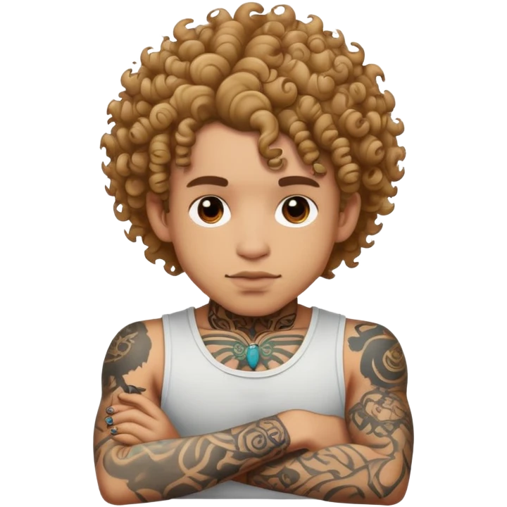 Curly head light skin boy with tattoos emoji