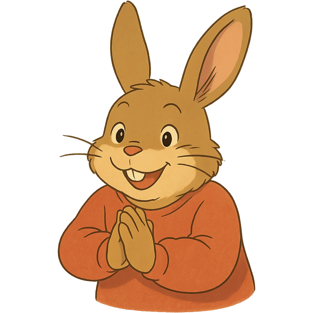 ghibli style rabbi character, playful and friendly, rubbing hands together, warm colors emoji