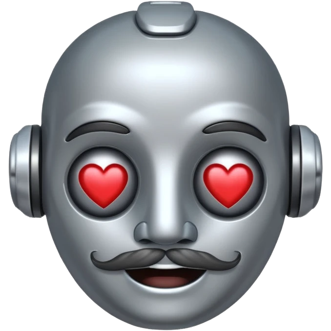 a happy robot face with heart eyes, wearing a mustache emoji