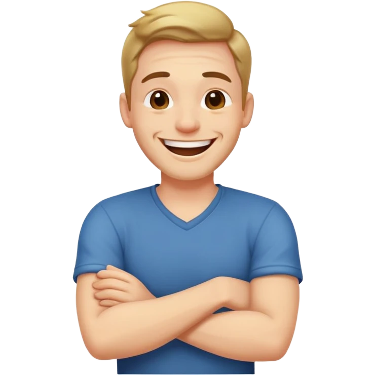 Man laughing and putting his arms crossed around his neck emoji