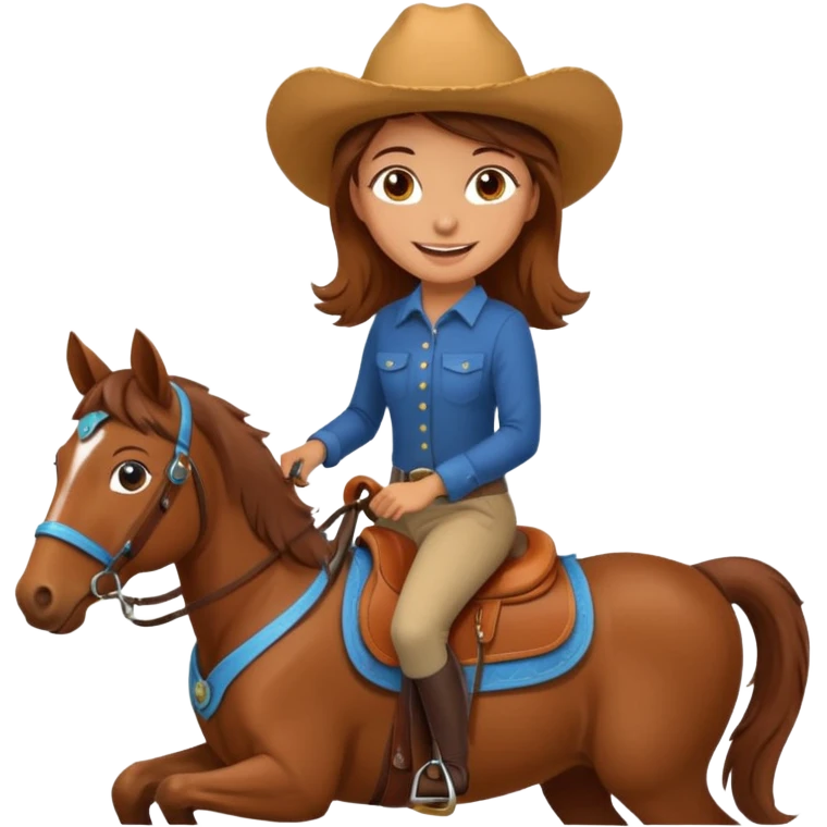 brown haired girl on a cheatnut hporse smiling' emoji