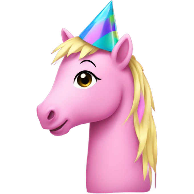 Pink pony with a party hat emoji