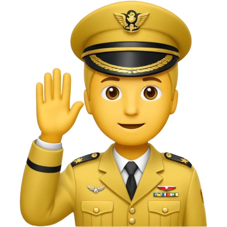 Eine salutierenden Emoji (Hautfarbe: gelb ) in Armee Klamotten männlich; salutierend mit der rechten Hand und auf der Höhe der Stirn emoji
