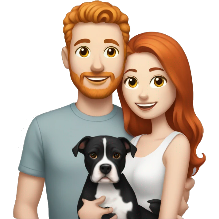 Red haired couple holding black and white English staffordshire emoji