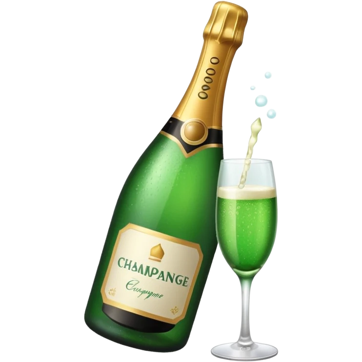 green champagne bottle with white paper emoji