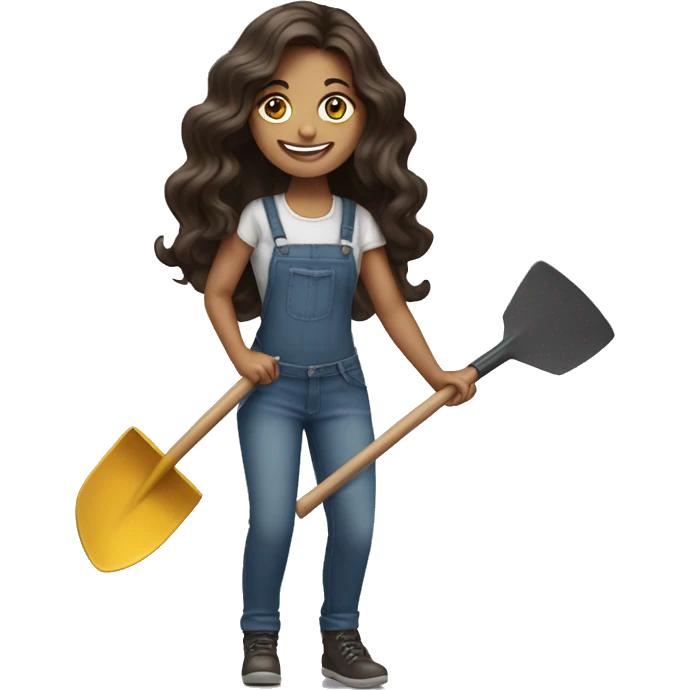  Beautiful woman long wavy hair dark brunette holding shovel an smiling sneakily   emoji