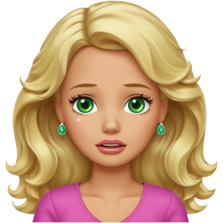crying Barbie with blonde wavy hair green eyes and tan skin emoji