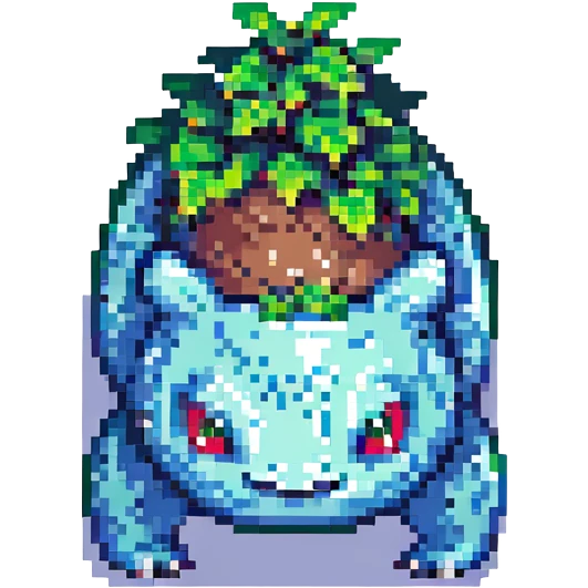pixel art Bulbasaur, classic Pokémon style emoji