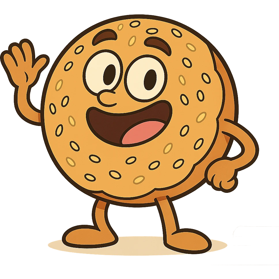 cartoon style simit, exaggerated round shape, bright colors, sesame seeds, playful look, isolated on white background emoji