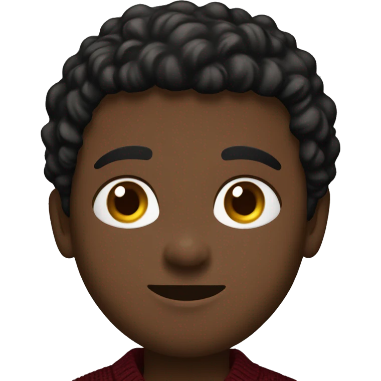light black boy, tight to the head black brown hair, brown eyes, brown jacket, burgundy sweater emoji
