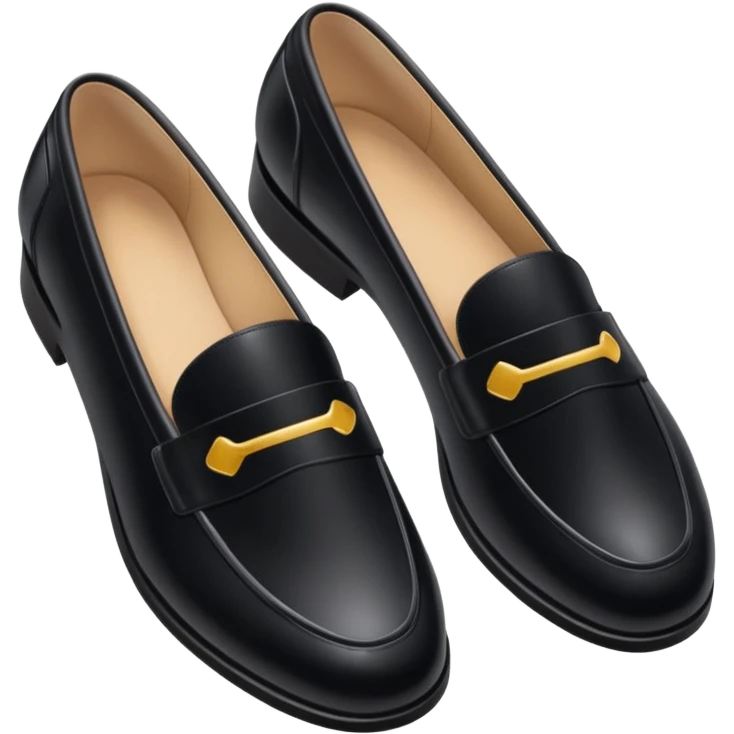 Aesthetic black loafers emoji, soft pastel minimal illustration, smooth shiny leather, delicate highlights, simple cute proportions, fashion sticker style, clean white background, soft shadow, minimal luxury vibe, high resolution, centered, emoji