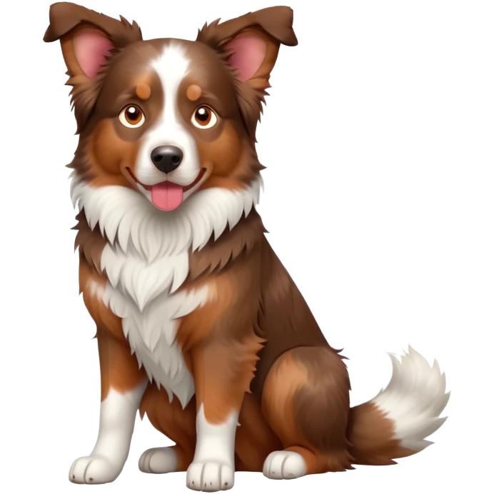 cinematic-[australian shepherd dog]-realistic-full-body-sitting-emoji,-tail-resting-loosely-beside-its-paws,-head-tilted-dramatically,-scruffy-[half white and red merle]-fur,-simplified-yet-realistic-focused-features,-highly-detailed,-glowing-with-an-almost-sarcastic-glow emoji