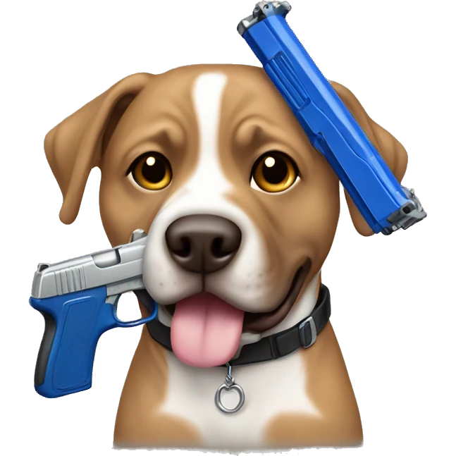 light brown staffordshire holding blue gun emoji